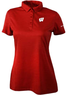 Womens Wisconsin Badgers Red Columbia Heat Seal Set II Short Sleeve Polo Shirt