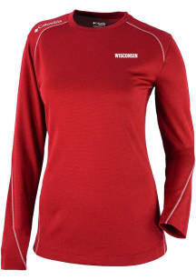 Womens Wisconsin Badgers Red Columbia Heat Seal Omni Wick Shot Gun Long Sleeve T-Shirt