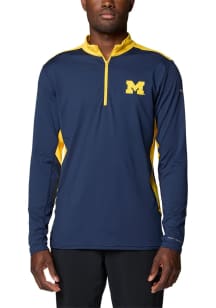 Mens Michigan Wolverines Blue Columbia Tech Trail Qtr Zip Pullover
