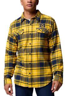 Mens Michigan Wolverines Yellow Columbia Plaid Flare Gun Long Sleeve Dress Shirt