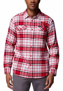 Mens Nebraska Cornhuskers Red Columbia Plaid Flare Gun Long Sleeve Dress Shirt