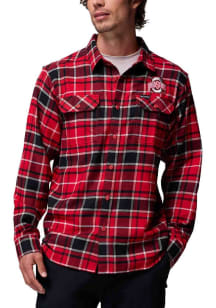 Mens Ohio State Buckeyes Red Columbia Plaid Flare Gun Long Sleeve Dress Shirt