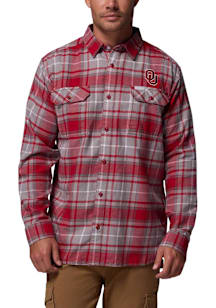 Columbia Oklahoma Sooners Mens Grey Plaid Flare Gun Long Sleeve Dress Shirt