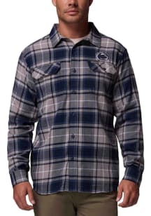 Mens Penn State Nittany Lions Grey Columbia Plaid Flare Gun Long Sleeve Dress Shirt