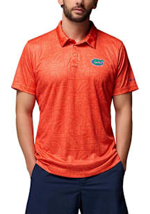 Columbia Florida Gators Mens Orange Super Terminal Stripe Short Sleeve Polo