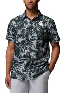 Mens Michigan State Spartans Green Columbia Super Slack Short Sleeve Dress Shirt