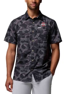Mens Ohio State Buckeyes Black Columbia Super Slack Short Sleeve Dress Shirt