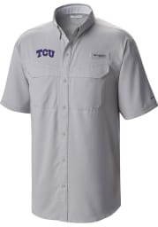 Columbia TCU Horned Frogs Mens Grey Low Drag Short Sleeve Dress Shirt
