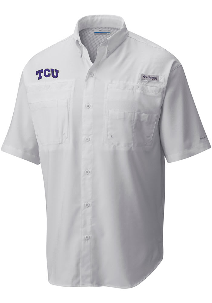 TCU Horned Frogs Columbia Short Sleeve Tamiami Button Down Shirt - White