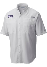 Columbia TCU Horned Frogs Mens White Tamiami Short Sleeve Dress Shirt