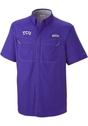 Columbia TCU Horned Frogs Mens Purple Low Drag Short Sleeve Dress Shirt