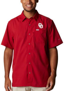 Columbia Oklahoma Sooners Mens Crimson Slack Tide Short Sleeve Dress Shirt