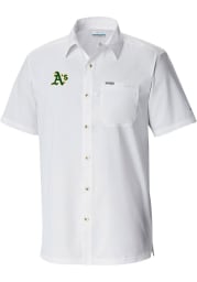 Columbia Oakland Athletics Mens White Slack Tide Camp Short Sleeve Dress Shirt
