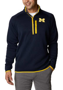 Columbia Michigan Wolverines Mens Navy Blue Canyon Point Sweater Fleece Long Sleeve 1/4 Zip Pull..