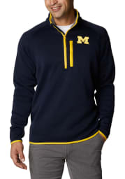 Columbia Michigan Wolverines Mens Navy Blue Canyon Point Sweater Fleece Long Sleeve 1/4 Zip Pullover