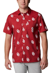 Columbia Oklahoma Sooners Mens Crimson Super Slack Tide Short Sleeve Dress Shirt