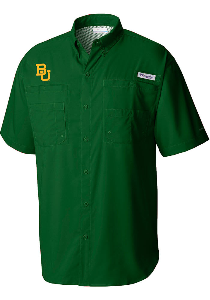 Columbia Baylor Bears Mens Green Tamiami SS Woven Short Sleeve Dress Shirt