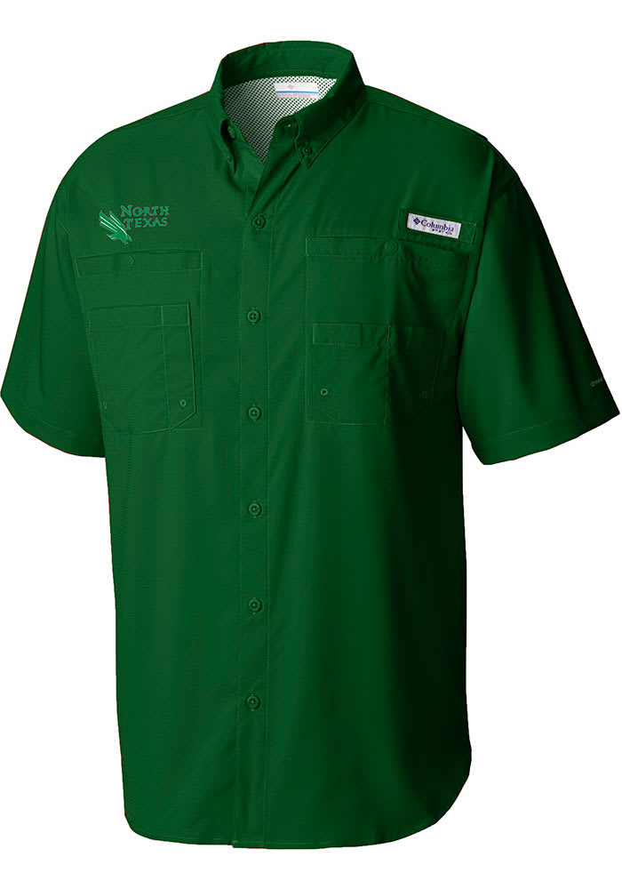 Columbia North Texas Mean Green Mens Green Tamiami SS Woven Short Sleeve Dress Shirt