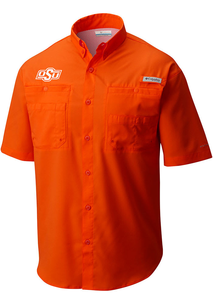 Columbia Oklahoma State Cowboys Mens Orange Tamiami SS Woven Short Sleeve Dress Shirt