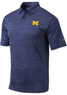 Mens Michigan Wolverines Navy Blue Columbia Set Short Sleeve Polo Shirt