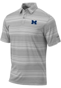 Mens Michigan Wolverines Grey Columbia Slide Short Sleeve Polo Shirt
