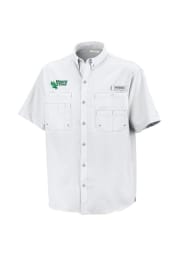 Columbia North Texas Mean Green Mens White Tamiami Fishin Short Sleeve Dress Shirt