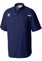 Columbia Detroit Tigers Mens Navy Blue Tamiami Short Sleeve Dress Shirt