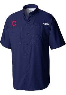 Columbia Cleveland Indians Mens Navy Blue Tamiami Short Sleeve Dress Shirt