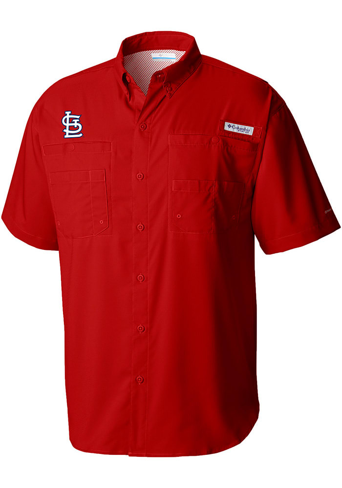 Columbia St Louis Cardinals Mens Light Blue Tamiami Short Sleeve Dress Shirt