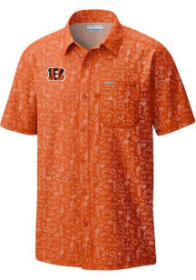 Columbia Cincinnati Bengals Mens Orange Super Slack Tide Beach Short Sleeve Dress Shirt