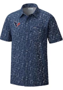 Columbia Houston Texans Mens Navy Blue Super Slack Tide Beach Short Sleeve Dress Shirt