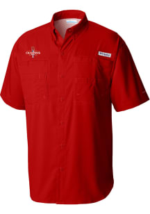 Columbia Texas Rangers Mens Red 2023 World Series Champions LC Logo Short Sleeve Dress Shirt