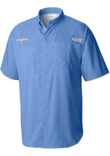 Columbia Texas Rangers Mens Light Blue 2023 World Series Champions LC Logo Short Sleeve Dress Sh..