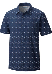 Columbia Denver Broncos Mens Navy Blue Super Slack Tide All Over Print Short Sleeve Dress Shirt