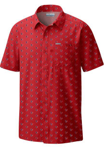 Columbia Houston Texans Mens Red Super Slack Tide All Over Print Short Sleeve Dress Shirt