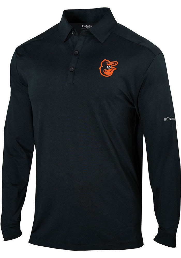 Columbia Baltimore Orioles Mens Black Omni-Wick Pin High Long Sleeve Polo Shirt