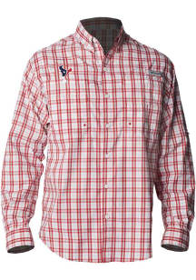 Columbia Houston Texans Mens Red Super Tamiami Plaid Long Sleeve Dress Shirt