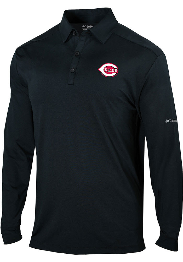 Columbia Cincinnati Reds Mens Black Omni-Wick Pin High Long Sleeve Polo Shirt