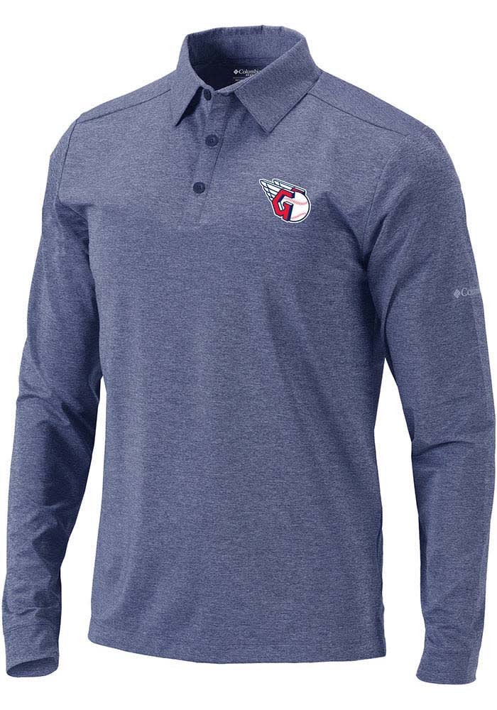 Columbia Cleveland Guardians Mens Navy Blue Omni-Wick Pin High Long Sleeve Polo Shirt