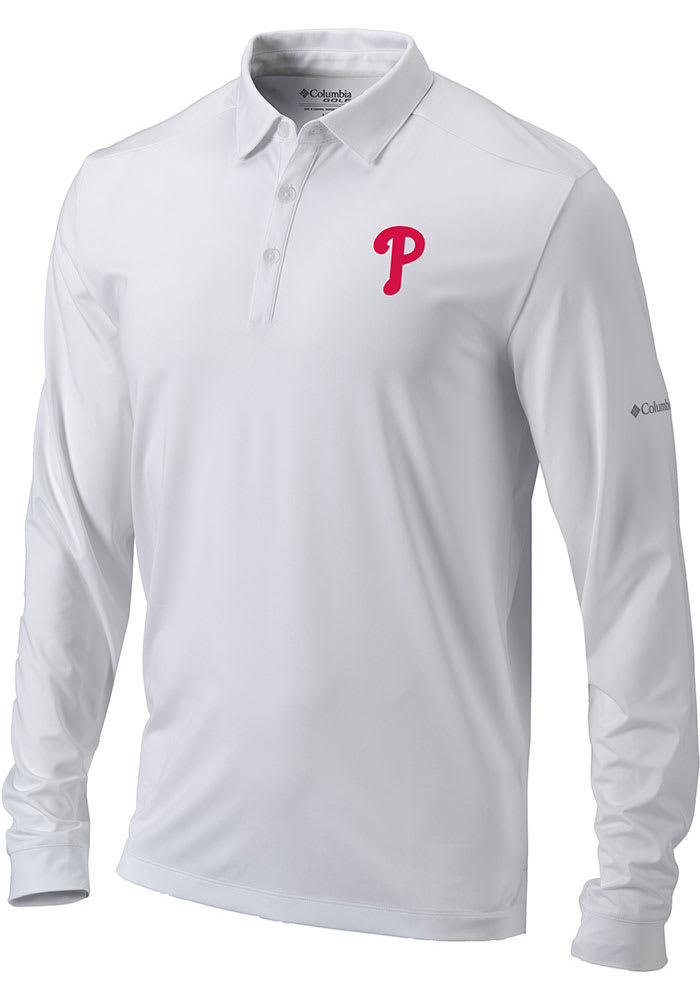 Columbia Philadelphia Phillies Mens White Omni-Wick Pin High Long Sleeve Polo Shirt
