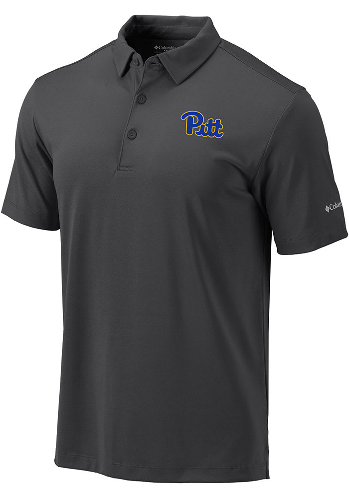 Columbia Pitt Panthers Mens Charcoal Drive Short Sleeve Polo