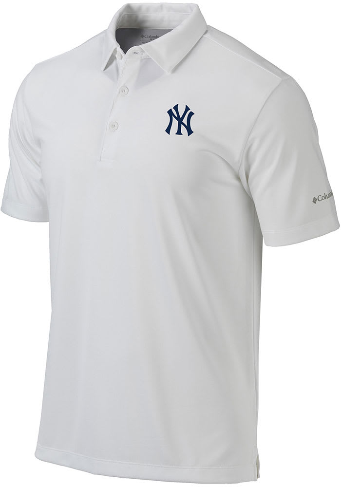 Columbia New York Yankees Navy Blue Heat Seal Post Round Short Sleeve Polo, Navy Blue, 91% Polyester / 9% SPANDEX, Size S, Rally House