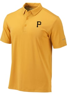 Columbia Pittsburgh Pirates Mens Gold Heat Seal Omni-Wick Drive Short Sleeve Polo