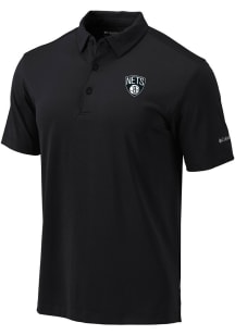 Columbia Brooklyn Nets Mens Black Heat Seal Omni-Wick Drive Short Sleeve Polo