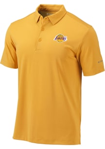Columbia Los Angeles Lakers Mens Gold Heat Seal Omni-Wick Drive Short Sleeve Polo