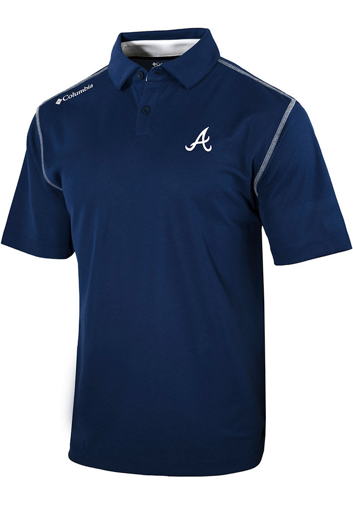 Atlanta Braves Columbia Navy Blue Heat Seal Omni-Wick Pin High Long Sleeve  Polo