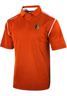 Columbia Baltimore Orioles Mens Orange Heat Seal Omni-Wick Shotgun Short Sleeve Polo