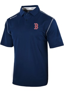 Columbia Boston Red Sox Mens Navy Blue Heat Seal Omni-Wick Shotgun Short Sleeve Polo