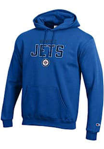 Champion Winnipeg Jets Mens Blue Stacked Team Logo Powerblend Long Sleeve Hoodie
