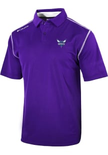 Columbia Charlotte Hornets Mens Purple Heat Seal Omni-Wick Shotgun Short Sleeve Polo